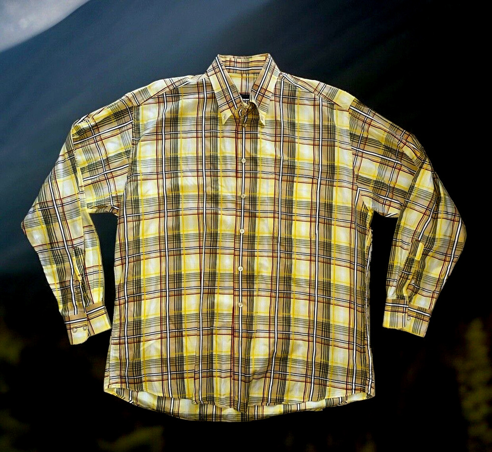 Vintage Burberry London Men’s Nova Check Plaid Button Up Shirt Made In USA XL